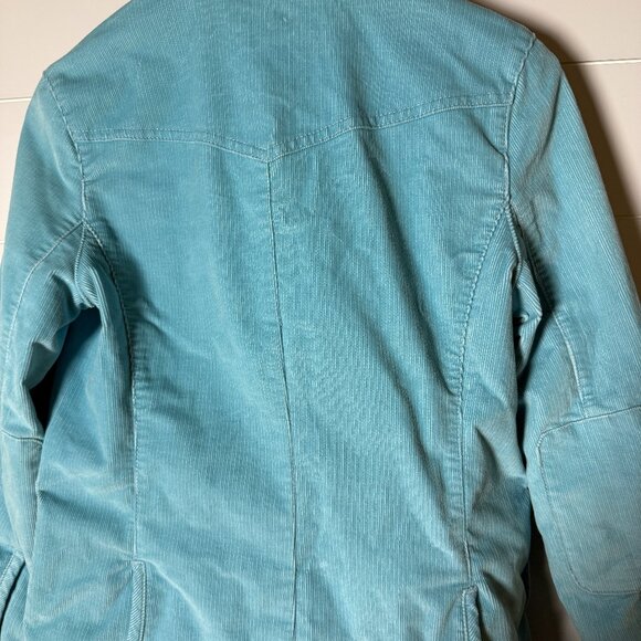Gap StretchCorduroy Jacket Turquoise Fully Lined Button Front Elbow Patches Sz 6 - Picture 3 of 9
